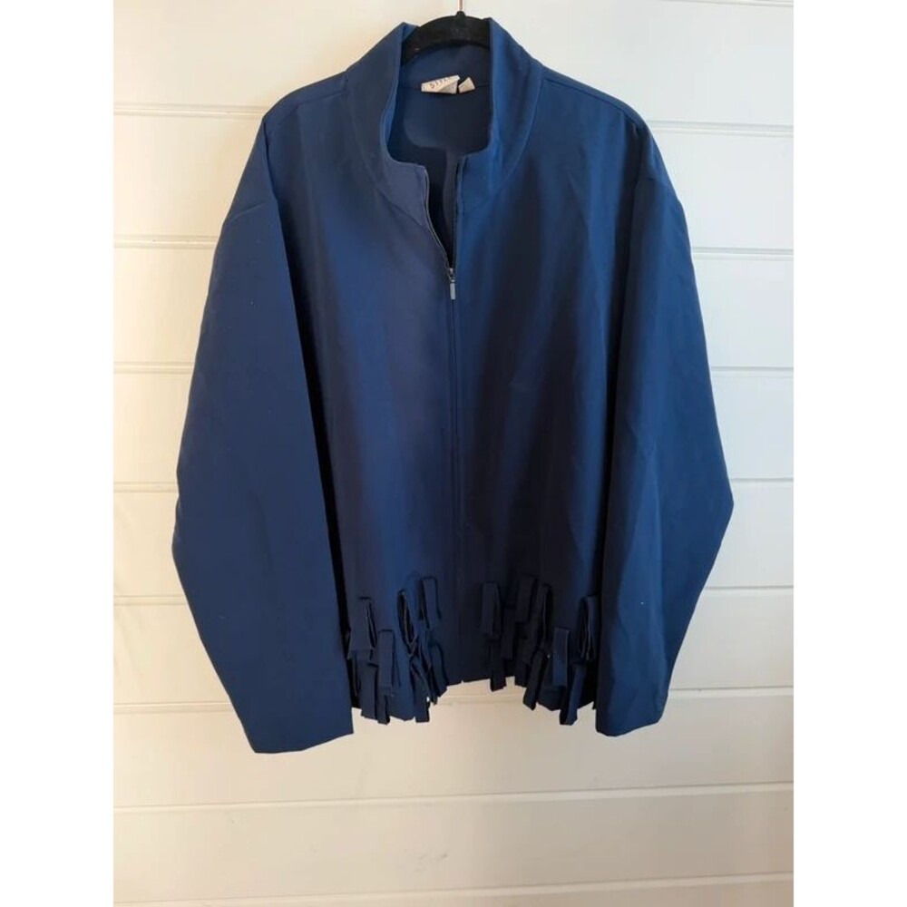 Truth + Style Navy Blue Zip-Front Jacket with Novelty Loop Fringe - Large Unique